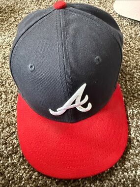Kids Navy and Red Baseball Cap with White Script Logo